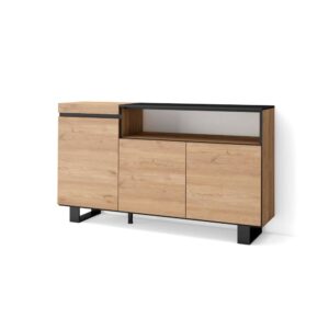 Wohnli Möbelsuche - Sideboard Holzeffekt mit Beinen 150x35x87cm Eiche und Schwarz