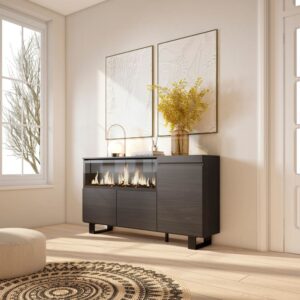 wohnli-moebel-suche-M25015435-1 Sideboard Holzeffekt Kamin mit Feuereffekt XXL 158x35x87cm Schwarz 158x87x35cm Spanplatte Schwarz Skraut home Möbel Esszimmermöbel Sideboards, Highboards & niedrige Anrichten
