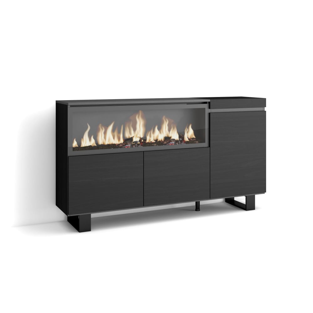wohnli-moebel-suche-M25015435 Wohnli Möbelsuche - Sideboard Holzeffekt Kamin mit Feuereffekt XXL 158x35x87cm Schwarz