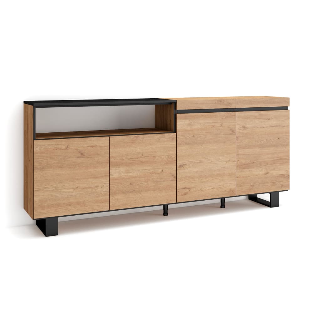 Wohnli Möbelsuche - Sideboard Holzeffekt mit Beinen 200x35x87cm Eiche und Schwarz