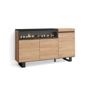 wohnli-moebel-suche-M25015439 Wohnli Möbelsuche - Sideboard Holzeffekt Kamin mit Feuereffekt 150x35x87 Eiche und Schwarz