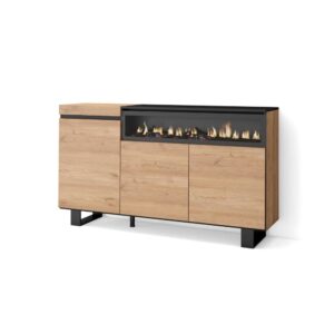 wohnli-moebel-suche-M25015440 Wohnli Möbelsuche - Sideboard Holzeffekt Kamin mit Feuereffekt 150x35x87 Eiche und Schwarz