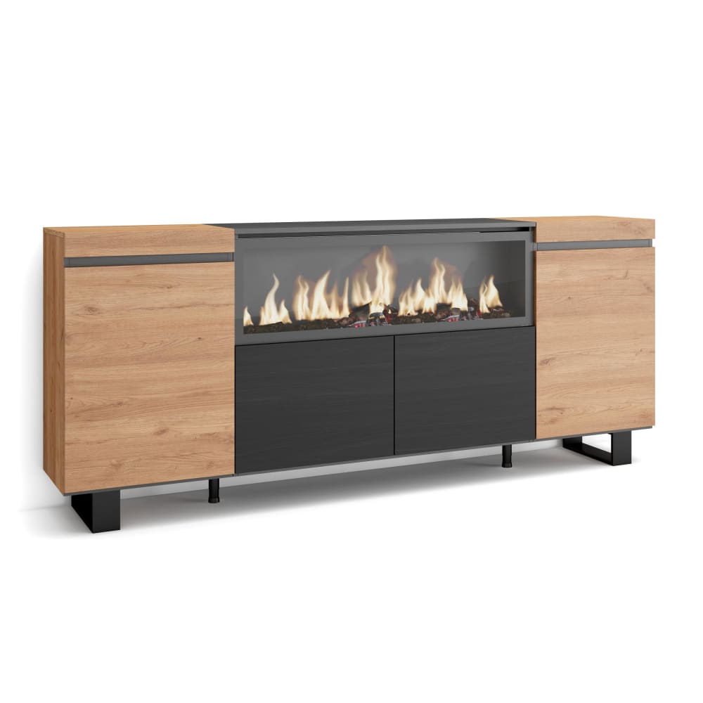 wohnli-moebel-suche-M25015441 Wohnli Möbelsuche - Sideboard Holzeffekt Kamin mit Feuereffekt 208x35x87 Eiche und Schwarz