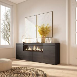 wohnli-moebel-suche-M25015442-1 Sideboard Holzeffekt Kamin mit Feuereffekt XXL 208x35x75cm Schwarz 208x75x35cm Spanplatte Schwarz Skraut home Möbel Esszimmermöbel Sideboards, Highboards & niedrige Anrichten