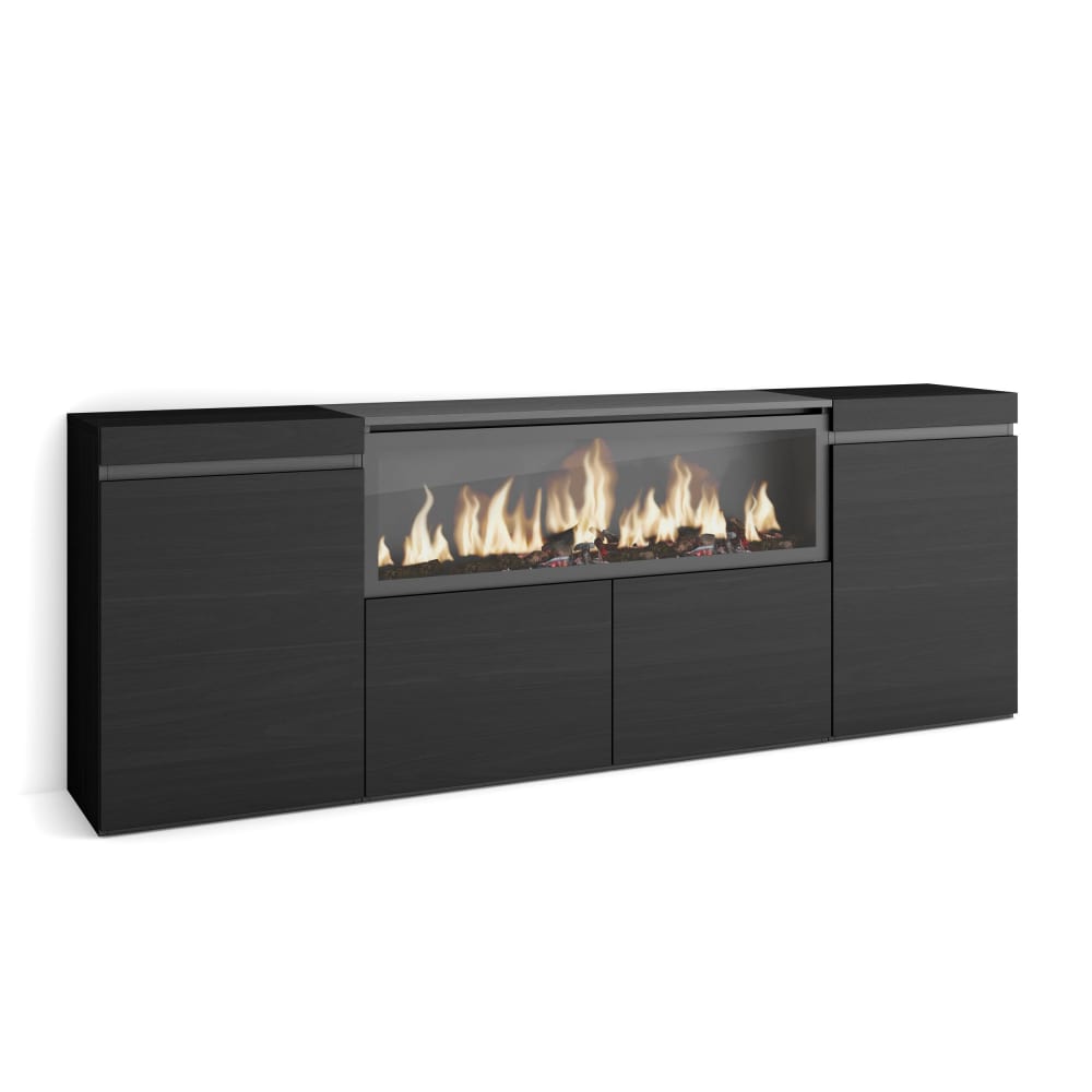 wohnli-moebel-suche-M25015442 Wohnli Möbelsuche - Sideboard Holzeffekt Kamin mit Feuereffekt XXL 208x35x75cm Schwarz