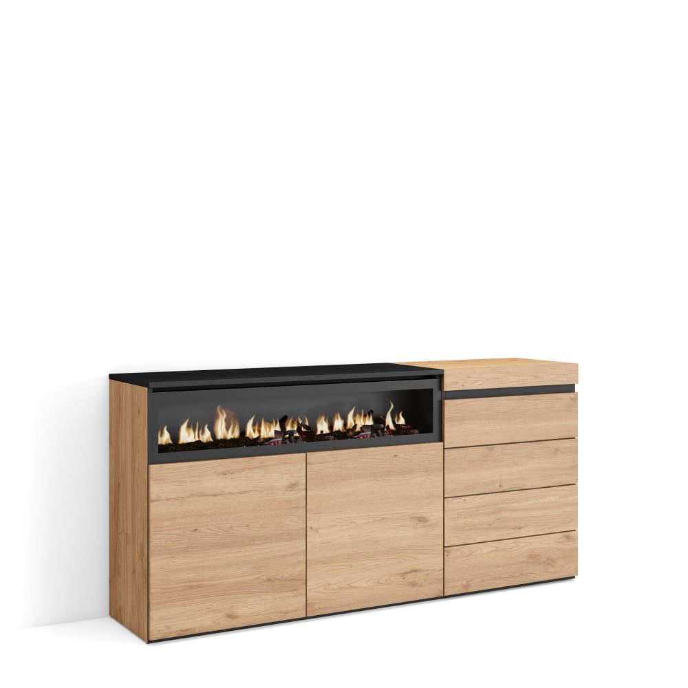 wohnli-moebel-suche-M25015444 Wohnli Möbelsuche - Sideboard Holzeffekt Kamin mit Feuereffekt 157x35x75cm Eiche