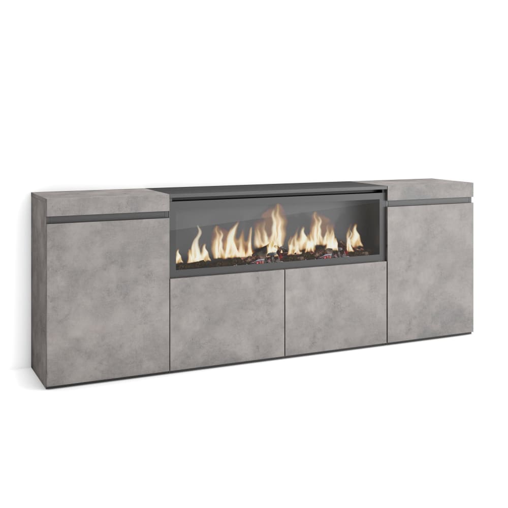 Wohnli Möbelsuche - Sideboard Holzeffekt Kamin mit Feuereffekt XXL 208x35x75cm Zement