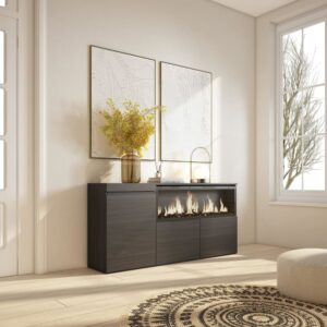 wohnli-moebel-suche-M25015446-1 Sideboard Holzeffekt Kamin mit Feuereffekt XXL 158x35x75cm Schwarz 158x75x35cm Spanplatte Schwarz Skraut home Möbel Esszimmermöbel Sideboards, Highboards & niedrige Anrichten