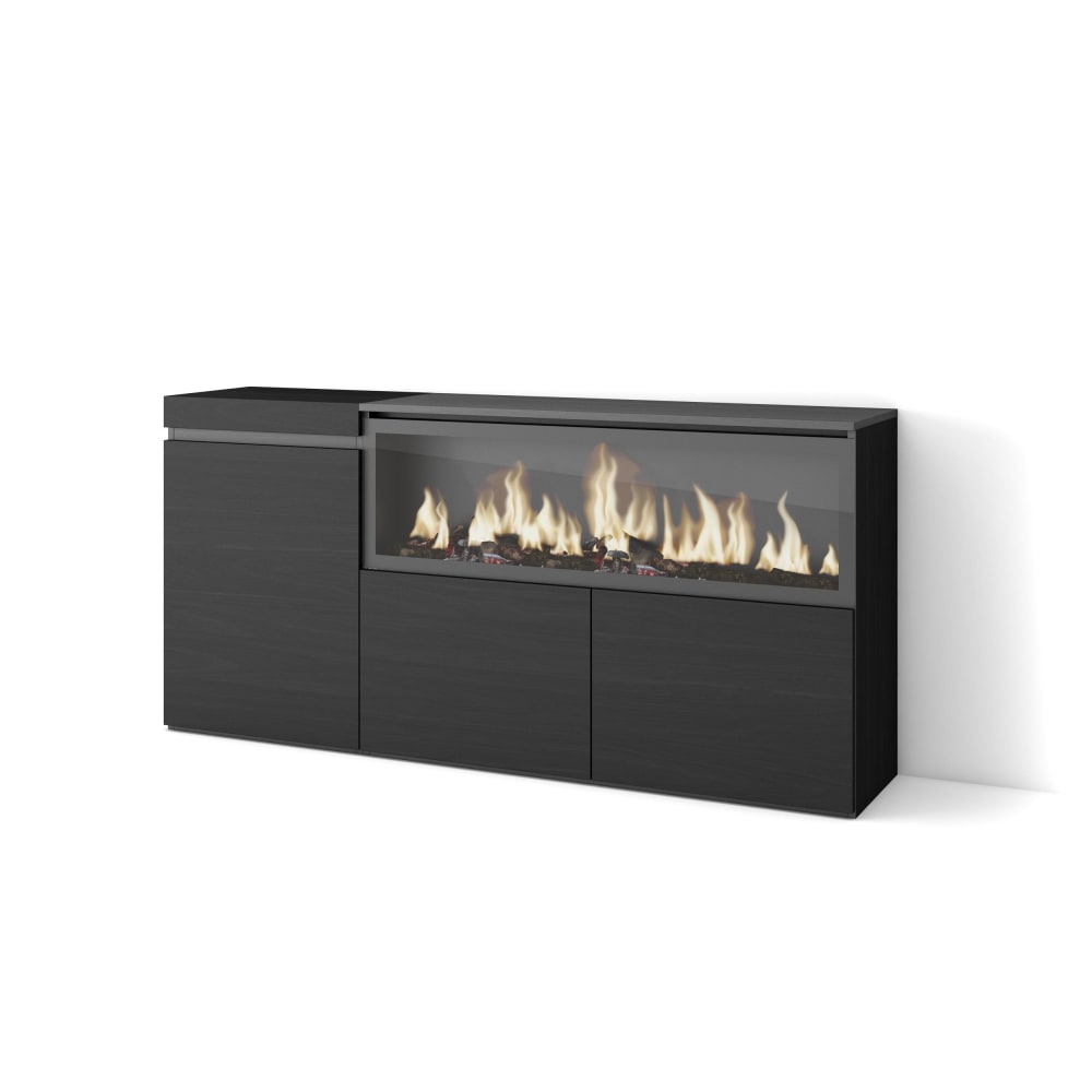 wohnli-moebel-suche-M25015446 Wohnli Möbelsuche - Sideboard Holzeffekt Kamin mit Feuereffekt XXL 158x35x75cm Schwarz