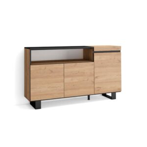 Wohnli Möbelsuche - Sideboard Holzeffekt mit Beinen 150x35x87cm Eiche und Schwarz