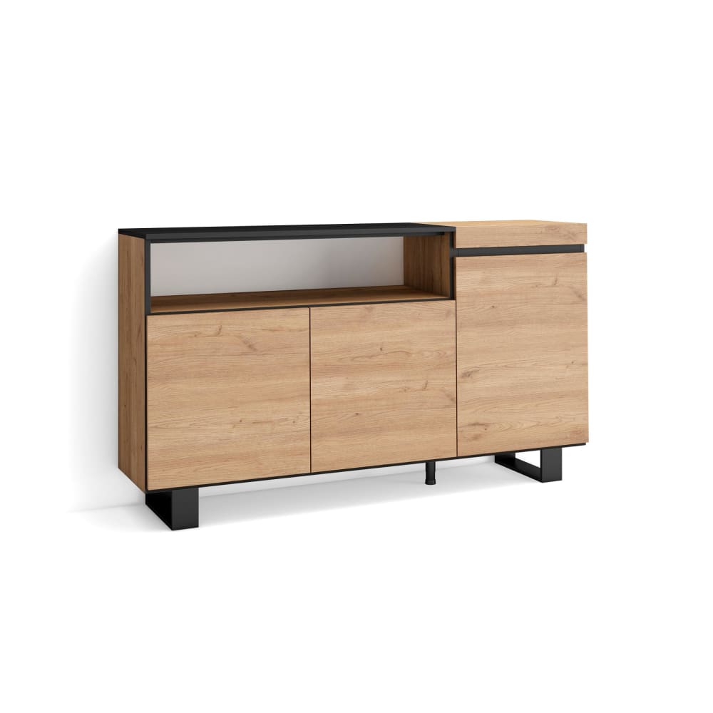 Wohnli Möbelsuche - Sideboard Holzeffekt mit Beinen 150x35x87cm Eiche und Schwarz