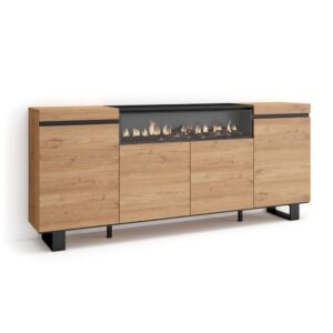wohnli-moebel-suche-M25015452 Wohnli Möbelsuche - Sideboard Holzeffekt Kamin mit Feuereffekt 200x35x87 Eiche und Schwarz