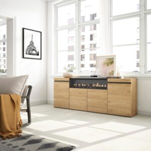 Sideboard Holzeffekt Kamin mit Feuereffekt 200x35x75 Eiche und Schwarz 200x75x35cm Spanplatte Beige Skraut home Möbel Esszimmermöbel Sideboards, Highboards & niedrige Anrichten