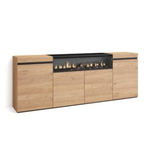 wohnli-moebel-suche-M25015456 Wohnli Möbelsuche - Sideboard Holzeffekt Kamin mit Feuereffekt 200x35x75 Eiche und Schwarz