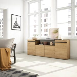 Sideboard Holzeffekt 200x35x75cm Eiche und Schwarz 200x75x35cm Spanplatte Beige Skraut home Möbel Esszimmermöbel Sideboards, Highboards & niedrige Anrichten