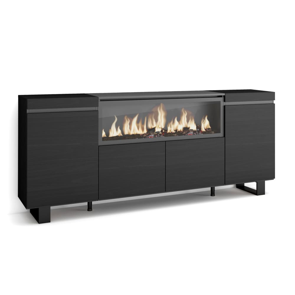 Wohnli Möbelsuche - Sideboard Holzeffekt Kamin mit Feuereffekt XXL 208x35x87cm Schwarz