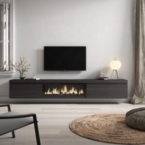 TV-Möbel Holzeffekt Kamin mit Feuereffekt XXL 288x35x45cm Schwarz 288x45x35cm Spanplatte Schwarz Skraut home Möbel Wohnzimmermöbel TV-Möbel