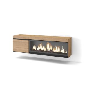 Wohnli Möbelsuche - TV-Möbel Holzeffekt Kamin mit Feuereffekt XXL 158x35x45cm Eiche