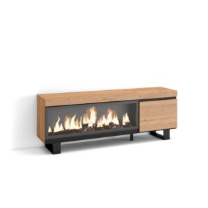 Wohnli Möbelsuche - TV-Möbel Holzeffekt Kamin mit Feuereffekt XXL 158x35x57cm Eiche