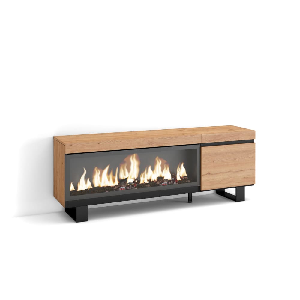 Wohnli Möbelsuche - TV-Möbel Holzeffekt Kamin mit Feuereffekt XXL 158x35x57cm Eiche