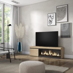 TV-Möbel Holzeffekt Kamin mit Feuereffekt XXL 158x35x45cm Eiche 158x45x35cm Spanplatte Beige Skraut home Möbel Wohnzimmermöbel TV-Möbel