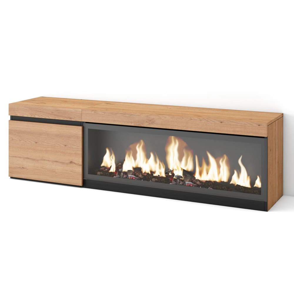 Wohnli Möbelsuche - TV-Möbel Holzeffekt Kamin mit Feuereffekt XXL 158x35x45cm Eiche