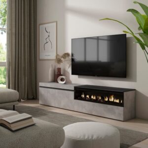 wohnli-moebel-suche-M25015505-1 TV-Möbel Holzeffekt Kamin mit Feuereffekt 200x35x45cm Zement 200x45x35cm Spanplatte Grau Skraut home Möbel Wohnzimmermöbel TV-Möbel