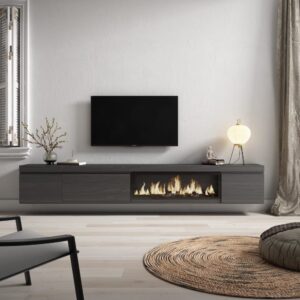 TV-Möbel Holzeffekt Kamin mit Feuereffekt XXL 288x35x45cm Schwarz 288x45x35cm Spanplatte Schwarz Skraut home Möbel Wohnzimmermöbel TV-Möbel