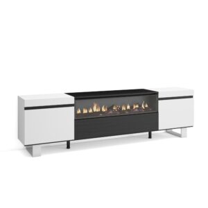 Wohnli Möbelsuche - TV-Möbel Holzeffekt Kamin mit Feuereffekt 200x35x57cm Weiß und Schwarz
