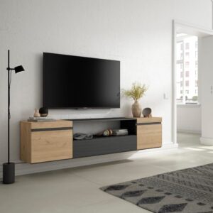 wohnli-moebel-suche-M25015560-1 TV-Möbel Holzeffekt Hängend 200x35x45cm Eiche und Schwarz 200x45x35cm Spanplatte Beige Skraut home Möbel Wohnzimmermöbel TV-Möbel