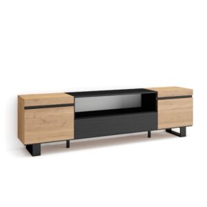 Wohnli Möbelsuche - TV-Möbel Holzeffekt mit Beinen 200x35x57cm Eiche und Schwarz