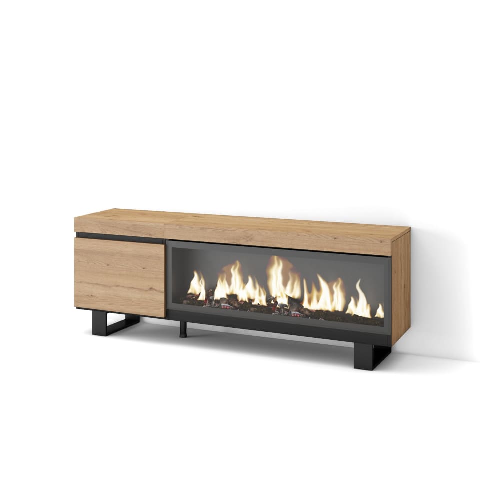 Wohnli Möbelsuche - TV-Möbel Holzeffekt Kamin mit Feuereffekt XXL 158x35x57cm Eiche