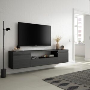 wohnli-moebel-suche-M25015589-1 TV-Möbel Holzeffekt Hängend 200x35x45cm Schwarz 200x45x35cm Spanplatte Schwarz Skraut home Möbel Wohnzimmermöbel TV-Möbel