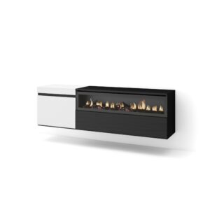 Wohnli Möbelsuche - TV-Möbel Holzeffekt Kamin mit Feuereffekt 150x35x45cm Weiß und Schwarz