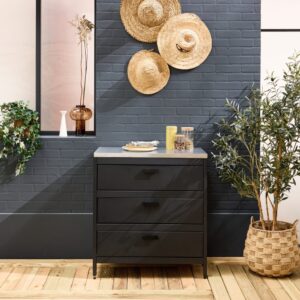 Outdoor-Küche aus schwarzem Stahl 3 Schubladen L80 cm 80x87x51cm Stahl Schwarz sweeek Möbel Küchenmöbel Kücheninseln & Servierwägen