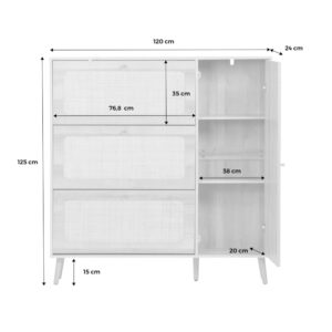 wohnli-moebel-suche-M25016405-1 Schuhschrank mit Rattan-Geflecht und 3 Klapptüren schwarz B 120 cm 120x125x24cm Spanplatte Schwarz sweeek Möbel Flurmöbel Schuhschränke