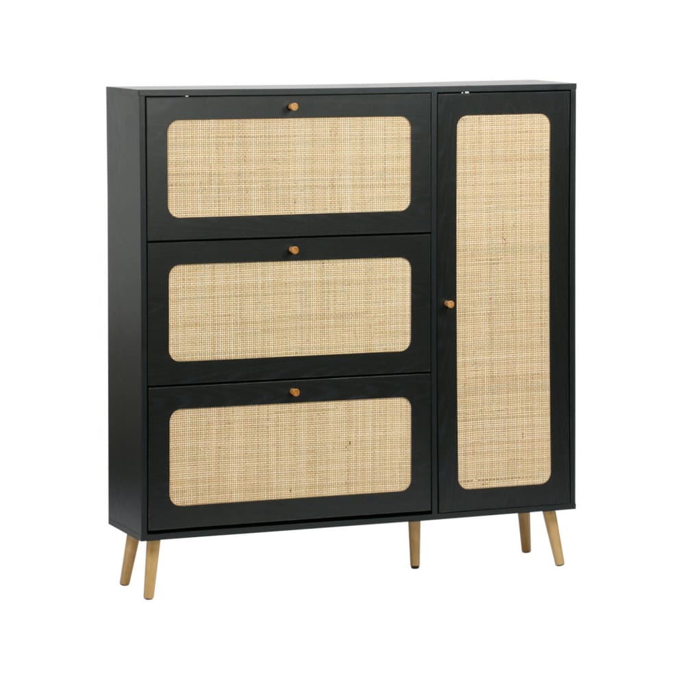 wohnli-moebel-suche-M25016405 Wohnli Möbelsuche - Schuhschrank mit Rattan-Geflecht und 3 Klapptüren schwarz B 120 cm
