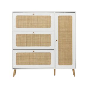 wohnli-moebel-suche-M25016635 Wohnli Möbelsuche - Schuhschrank mit Rattan-Geflecht und 3 Klapptüren weiss B 120 cm