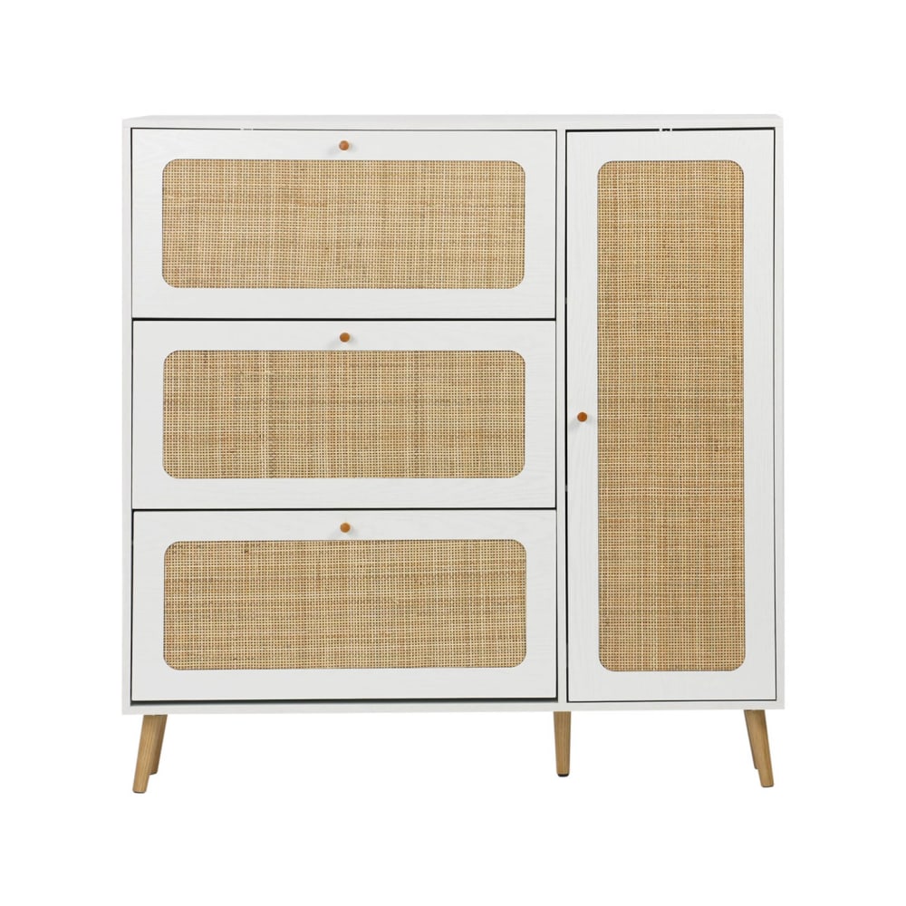 wohnli-moebel-suche-M25016635 Wohnli Möbelsuche - Schuhschrank mit Rattan-Geflecht und 3 Klapptüren weiss B 120 cm