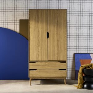 wohnli-moebel-suche-M25017670-1 Vintage Kleiderschrank mit Eschenholzdekor, 2 Türen 90x180x55cm Spanplatte Braun sweeek Möbel Schlafzimmermöbel Kleiderschränke