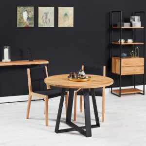 Runder Eichentisch mit Metallbeinen 120 cm 120x75x120cm Holz Braun Danzz Möbel Esszimmermöbel Esstische