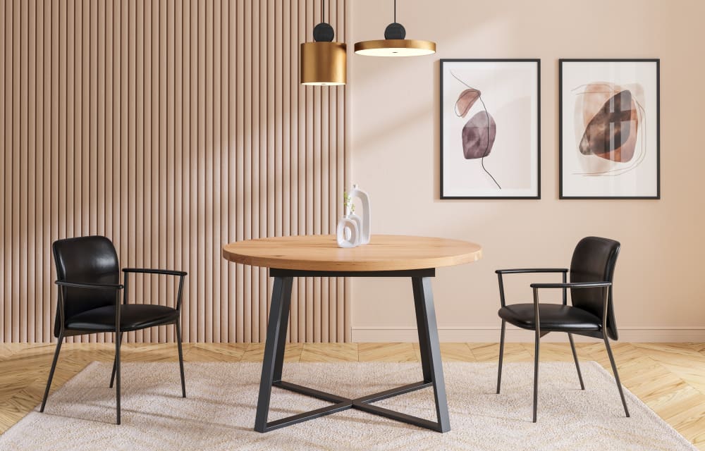 Runder Tisch aus massiver Eiche mit Metallbeinen 110 cm 110x75x110cm Holz Braun Danzz Möbel Esszimmermöbel Esstische