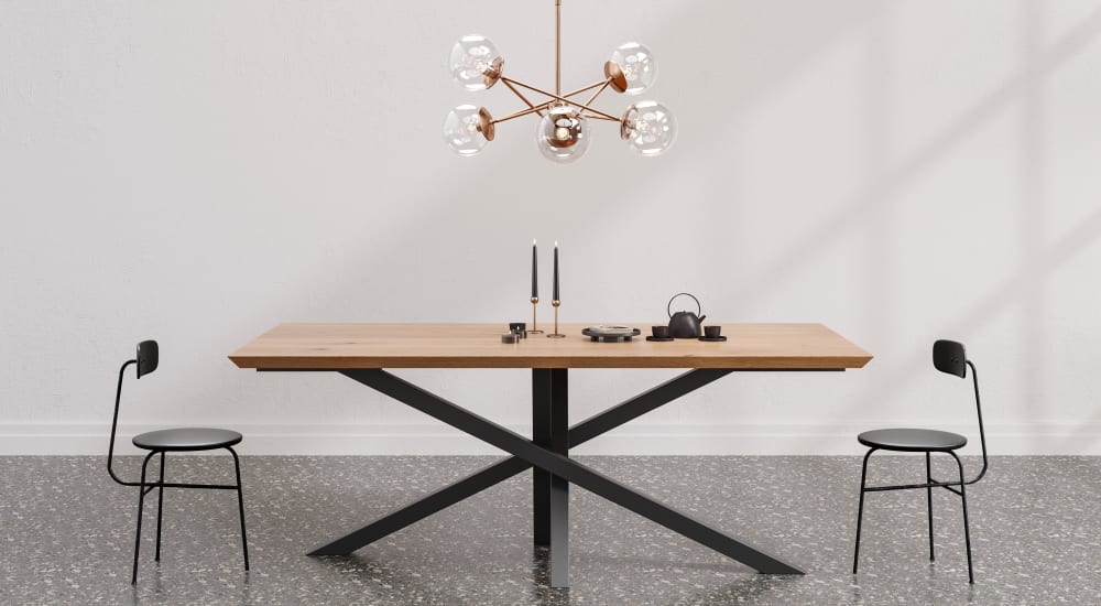 Ausziehbarer Eichentisch mit Metallbeinen 180x100 + 2x50 cm 280x75x100cm Holz Braun Danzz Möbel Esszimmermöbel Esstische