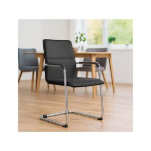 Freischwinger mit Metallgestell und Sitz aus Kunstleder schwarz 60x92x56cm PVC und Synthetik Schwarz CLP Möbel Esszimmermöbel Stühle