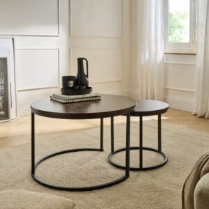 wohnli-moebel-suche-M25020066-1 Set aus 2 Stapeltische - L70 cm - Nussbaumdekor und Schwarz 70x46x70cm Spanplatte Braun Calicosy Möbel Wohnzimmermöbel Couchtische
