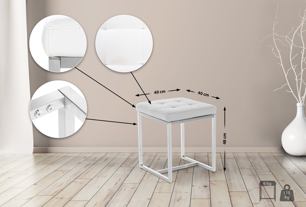 wohnli-moebel-suche-M25020335-1 Sitzhocker aus Kunstleder weiß 40x48x40cm PVC - Polyvinlychlorid Weiß CLP Möbel Wohnzimmermöbel Hocker