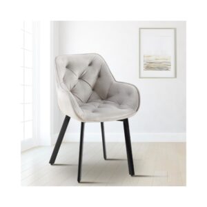 Esszimmerstuhl mit Armlehnen aus Samt grau 62x84x57cm Samt Grau CLP Möbel Esszimmermöbel Stühle