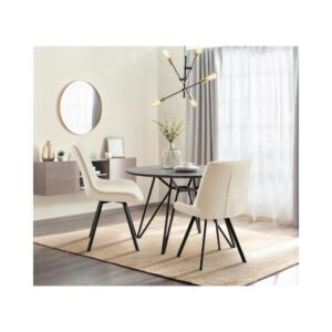 wohnli-moebel-suche-M25020401-1 Esszimmerstuhl mit Füßen aus Metall und Sitz aus Samt creme 59x89x53cm Samt Beige CLP Möbel Esszimmermöbel Stühle