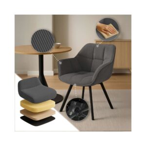 Esszimmerstuhl mit Armlehnen aus Cord dunkelgrau 59x81x60cm Baumwolle Grau CLP Möbel Esszimmermöbel Stühle