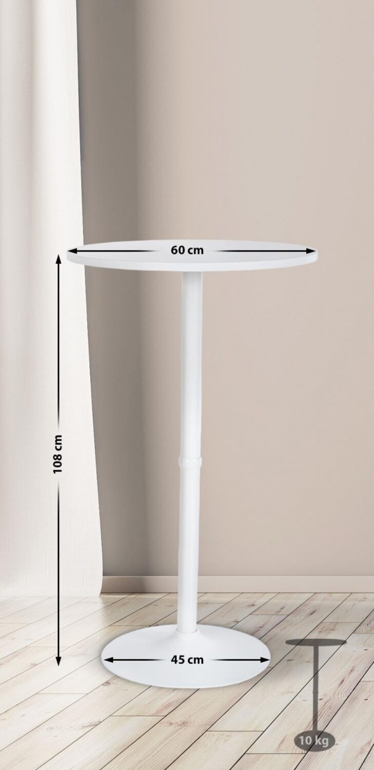 Stehtisch mit Metallgestell und Platte aus Holz weiß/weiß 60x108x60cm Holz Weiß CLP Möbel Esszimmermöbel Esstische